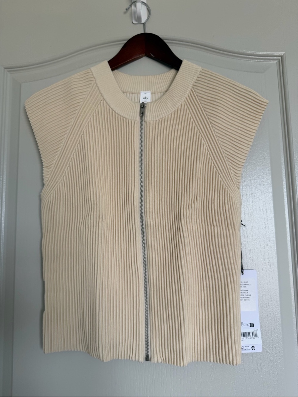 Denim Knit Sleeveless Full Zip Top - Oat Milk/Ivory